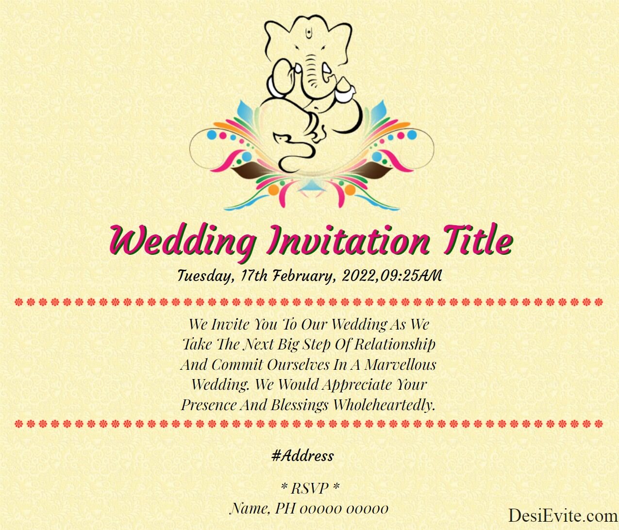 simple free wedding invitation with ganesh 116 